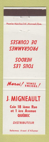 Matchbook Cover - J Migneault Quebec QC