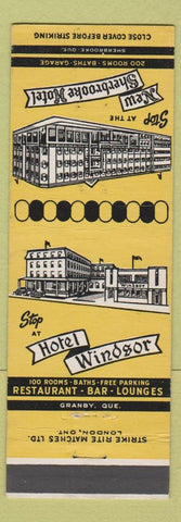 Matchbook Cover - Sherbrooke Hotel QC