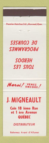 Matchbook Cover - J Migneault Quebec QC