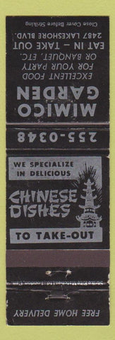 Matchbook Cover - Mimico Garden Chinese Food WEAR