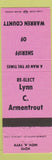 Matchbook Cover - Lynn C Armentrout Sheriff Warren County VA