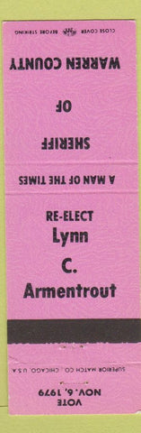 Matchbook Cover - Lynn C Armentrout Sheriff Warren County VA
