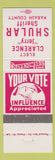 Matchbook Cover - Clarence Jerry Shuler Sheriff Wabash County Indiana IN