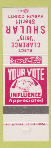 Matchbook Cover - Clarence Jerry Shuler Sheriff Wabash County Indiana IN