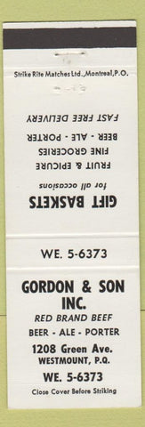 Matchbook Cover - Gordon and Son Restaurant Grocery Westmount QC