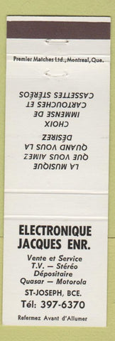 Matchbook Cover - Electronique Jacques ST Joseph QC Quasar Motorola radio