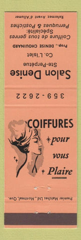 Matchbook Cover - Salon Denise Ste Perpetue QC girlie