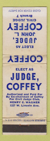 Matchbook Cover - Judge John L Coffey Election WORN