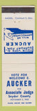 Matchbook Cover - Aucker Election Judge Snyder County