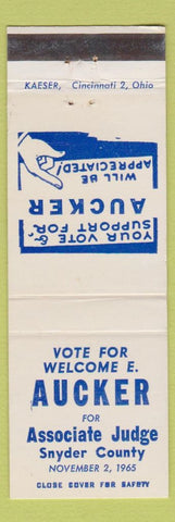 Matchbook Cover - Aucker Election Judge Snyder County