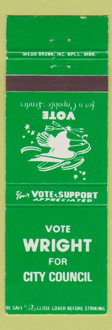 Matchbook Cover - Wright for City Council Elections
