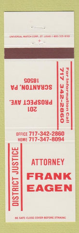 Matchbook Cover - Attorney Frank Eagen District Justice Scranton PA