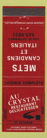 Matchbook Cover - Au Crystal Restaurant Deli Italian Montreal QC