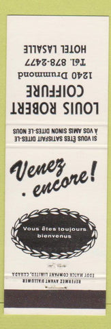 Matchbook Cover - Louis Robert Coiffure Hotel Lasalle QC