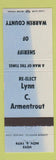 Matchbook Cover - Lynn C Armentrout Sheriff Warren County VA WEAR