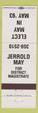 Matchbook Cover Walter Gardecki District Justice Lawrence Exeter Lower Alsace PA