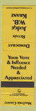 Matchbook Cover - Judge WB Kranz Election Moultrie County IL