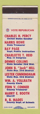 Matchbook Cover - IL Elections Charles Percy Senate Kane County candidates 1966