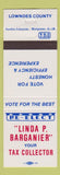 Matchbook Cover - Linda P Barganier Tax Collector Lowndes County GA