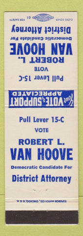 Matchbook Cover - Robert L Van Hoove District Attorney Election
