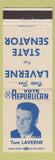 Matchbook Cover - Tom Laverne State Senate Election New York NY