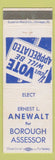 Matchbook Cover - Ernest L Anewalt Borough Assessor Palmerton PA Bucks County