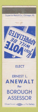 Matchbook Cover - Ernest L Anewalt Borough Assessor Palmerton PA Bucks County