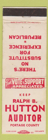 Matchbook Cover - Ralph B Hutton Auditor Portage County OH WEAR