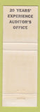 Matchbook Cover - Ralph B Hutton Auditor Portage County OH WEAR