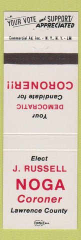 Matchbook Cover - J Russell Noga Coroner Lawrence County
