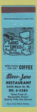 Matchbook Cover - Bloor Jane Restaurant Toronto ON