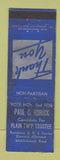 Matchbook Cover - Paul C Rorick Plain Township Trustee OH POOR Merchants