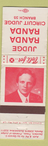 Matchbook Cover - Judge Randa Randa Wisconsin WI WORN