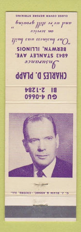 Matchbook Cover - Charles BD Plapp Insurance Berwyn IL