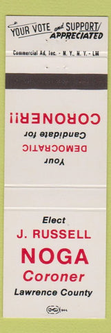 Matchbook Cover - J Russell Noga Coroner Lawrence County