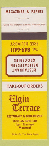 Matchbook Cover - Elgin Terrace Restaurant Deli Montreal QC