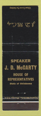 Matchbook Cover - Speaker JD McCarty House of Representatives Oklahoma OK WEAR