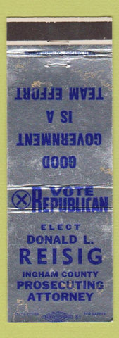 Matchbook Cover - Donald L Reisig Ingham County Prosecutor MI WEAR