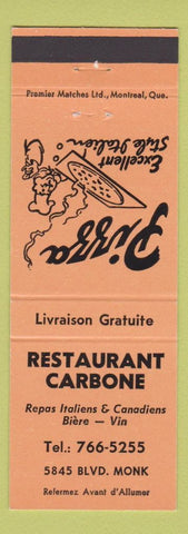 Matchbook Cover - Restaurant Carbone Pizza QC