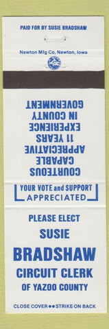 Matchbook Cover - Susie Bradshaw Circuit Clerk Yazoo County MS