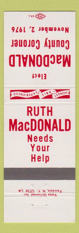Matchbook Cover - Ruth MacDonald County Coroner 1976 election