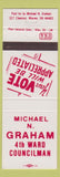 Matchbook Cover - Michael N Graham 4th Ward Councilman Warren OH