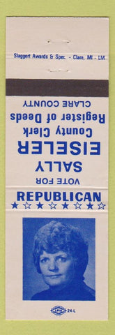 Matchbook Cover - Sally Eiseler County Clerk Clare County MI