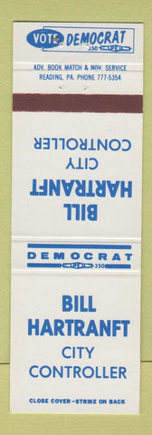 Matchbook Cover - Bill Hartranft City Controller Election Reading PA
