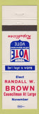 Matchbook Cover - Randall W Brown Councilman Election