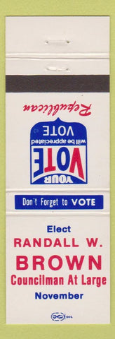 Matchbook Cover - Randall W Brown Councilman Election