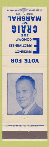 Matchbook Cover - Joe Craig for Marshal 1972 Election CA?
