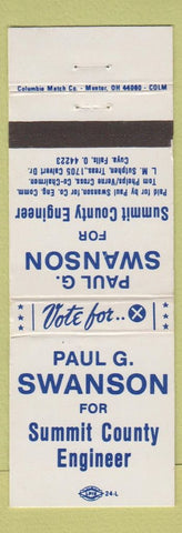 Matchbook Cover - Paul Swanson Summit County Engineer  Cuyahoga Falls OH