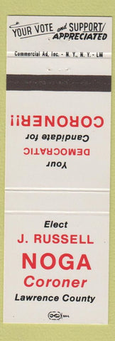 Matchbook Cover - J Russell Noga Coroner Lawrence County