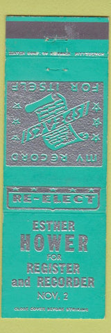 Matchbook Cover - Esther Hower Register Recorder